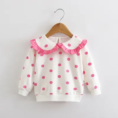 Toddlers Newborn Baby Girls Long Sleeves Dot Print Cotton Sweatshirt Pullover Casual Top