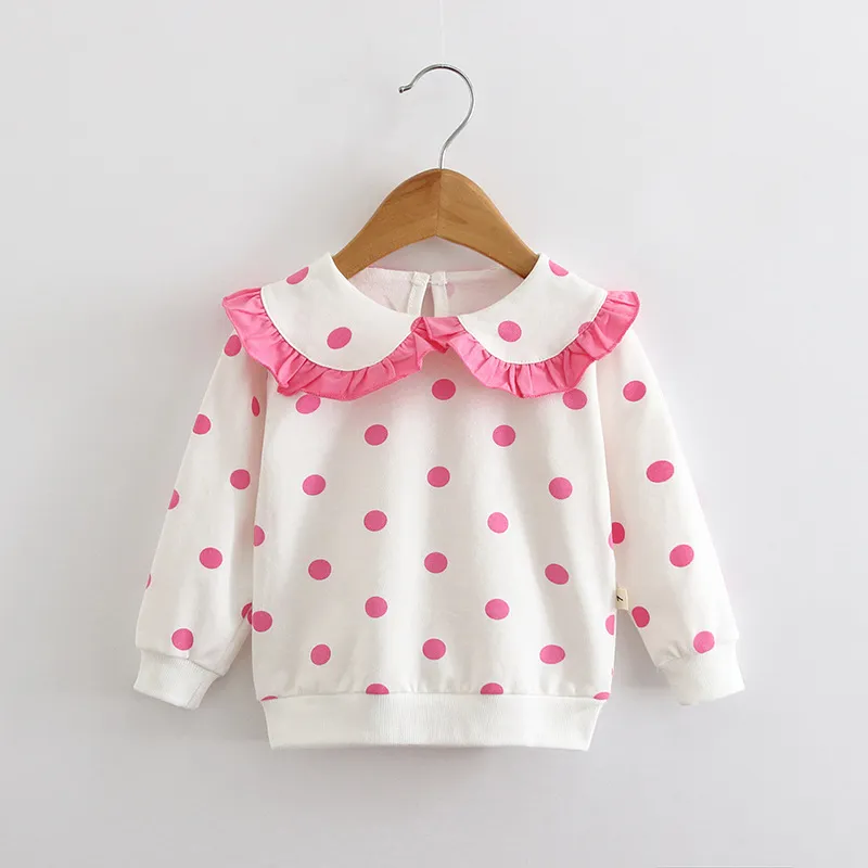 Toddlers Newborn Baby Girls Long Sleeves Dot Print Cotton Sweatshirt Pullover Casual Top