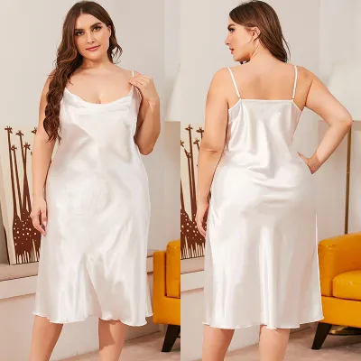 Plus Size Women Satin Spaghetti Strap Sleep Dress