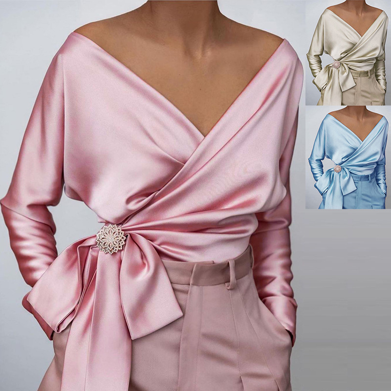pink satin wrap top