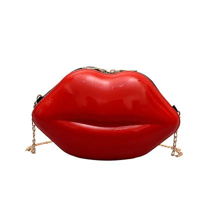 Women's Fashion Personality Lips Patent Leather Chain One Shoulder Crossbody Bag