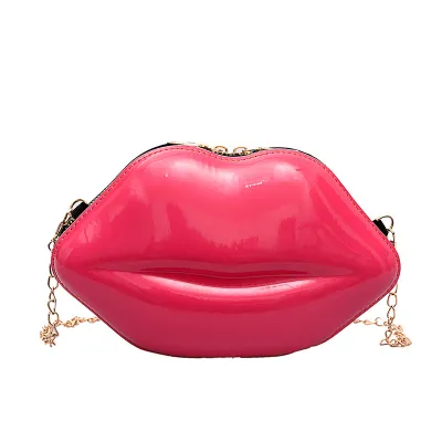 Women's Fashion Personality Lips Patent Leather Chain One Shoulder Crossbody Bag