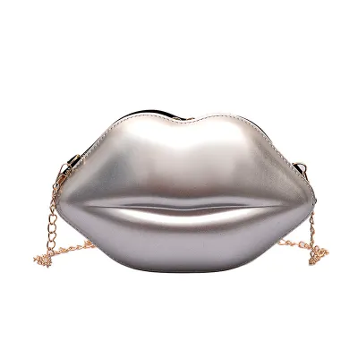 Women's Fashion Personality Lips Patent Leather Chain One Shoulder Crossbody Bag