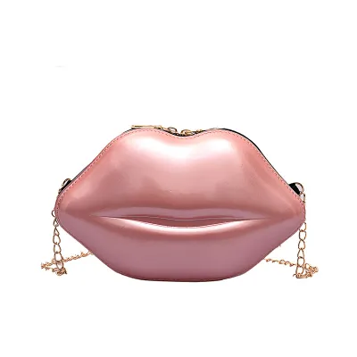 Women's Fashion Personality Lips Patent Leather Chain One Shoulder Crossbody Bag