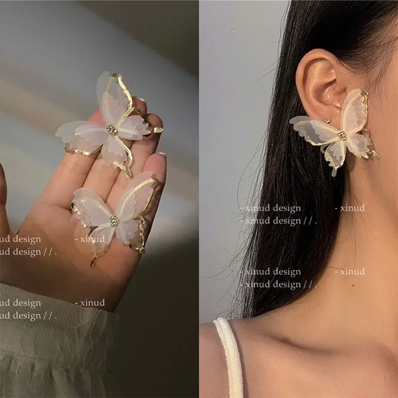 Wholesale Women Personality Metal Mesh Butterfly Earrings