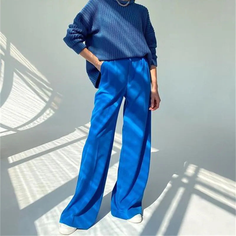 Autumn Winter Women High Waist Wide Leg Casual Solid Color Work Pants