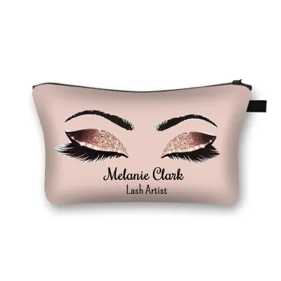 Hot Eyelash Lip Print Portable Makeup Bag Small Square Polyester Zipper Storage Pouch