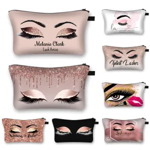 Hot Eyelash Lip Print Portable Makeup Bag Small Square Polyester Zipper Storage Pouch