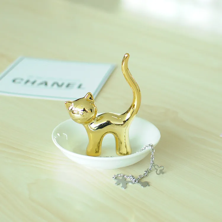Simple Minimalist Ceramic Cat Jewelry Stand Home Ornament