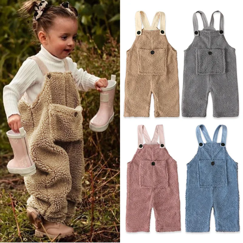 Toddlers Newborn Baby Boys Girls Pocket Solid Color Cotton Sleeveless Jumpsuit