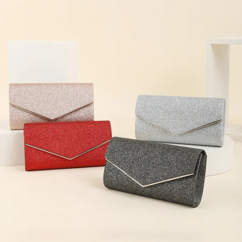 Women'S Fashion Thin Shimmer Envelope Dinner Bag Solid Color with Magnetic Buckle