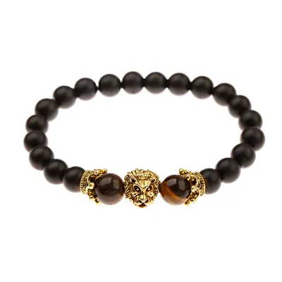 Wholesale Men's Fashion Crown Tiger Eye Stone Lion Beaded Bracelet