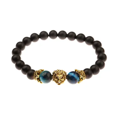Wholesale Men's Fashion Crown Tiger Eye Stone Lion Beaded Bracelet