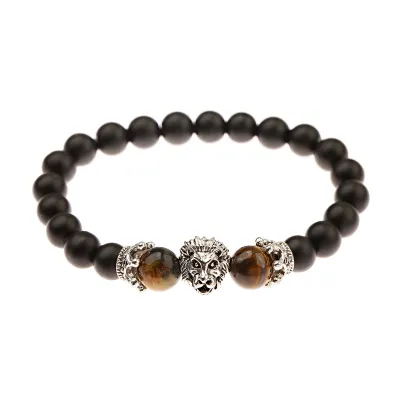 Wholesale Men's Fashion Crown Tiger Eye Stone Lion Beaded Bracelet