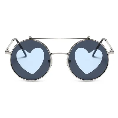 Unisex Fashion Metal Heart Flap Round Sunglasses