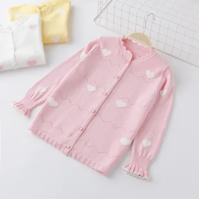 Children Kids Toddler Girls Long-Sleeved Thin Knitted Cotton Cardigan Leisure Single-Breasted Crew Neck