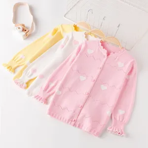 Children Kids Toddler Girls Long-Sleeved Thin Knitted Cotton Cardigan Leisure Single-Breasted Crew Neck