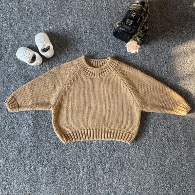 Unisex Kids Toddler Girls Boys Long-Sleeved Knitted Retro Pullover Cotton Sweater