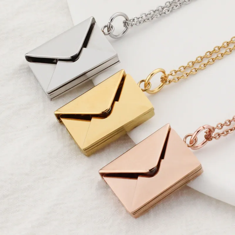 Wholesale Women Fashion Simple Envelope Pendant Titanium Steel Cross Chain Necklace