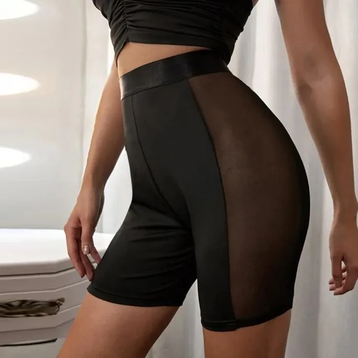 Side Mesh Patchwork Sexy Stretch Yoga Sports Biker Shorts