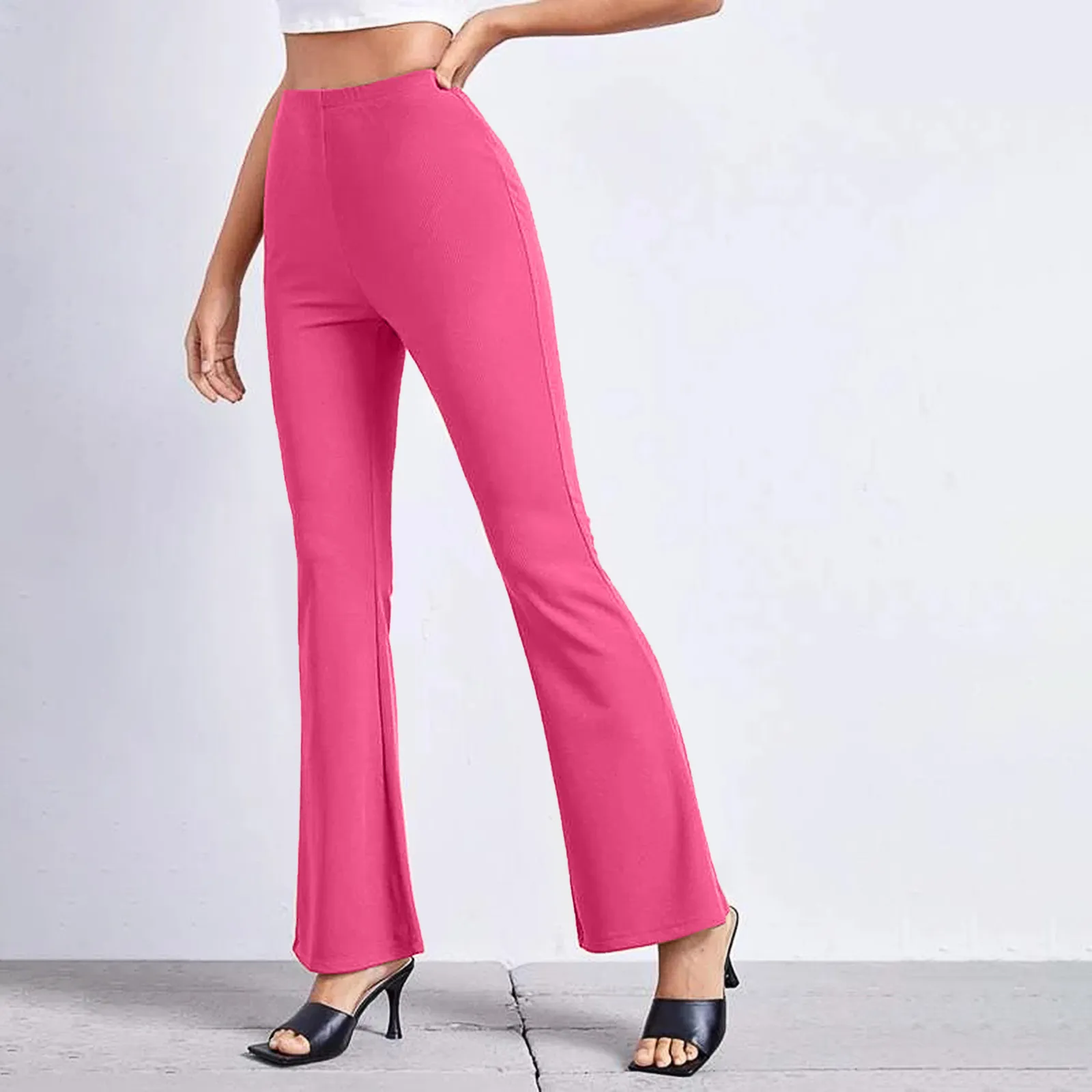 Wholesale Women Fashion Basic Solid Color High Waist Flared Work Pants