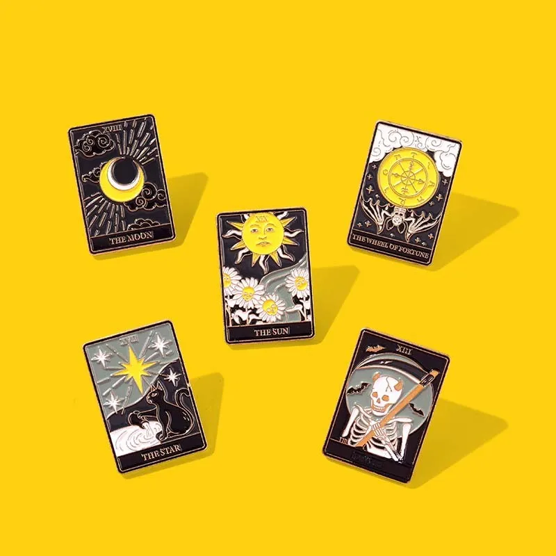 Wholesale Gothic Creative Skull Moon Sun Tarot Metal Brooch