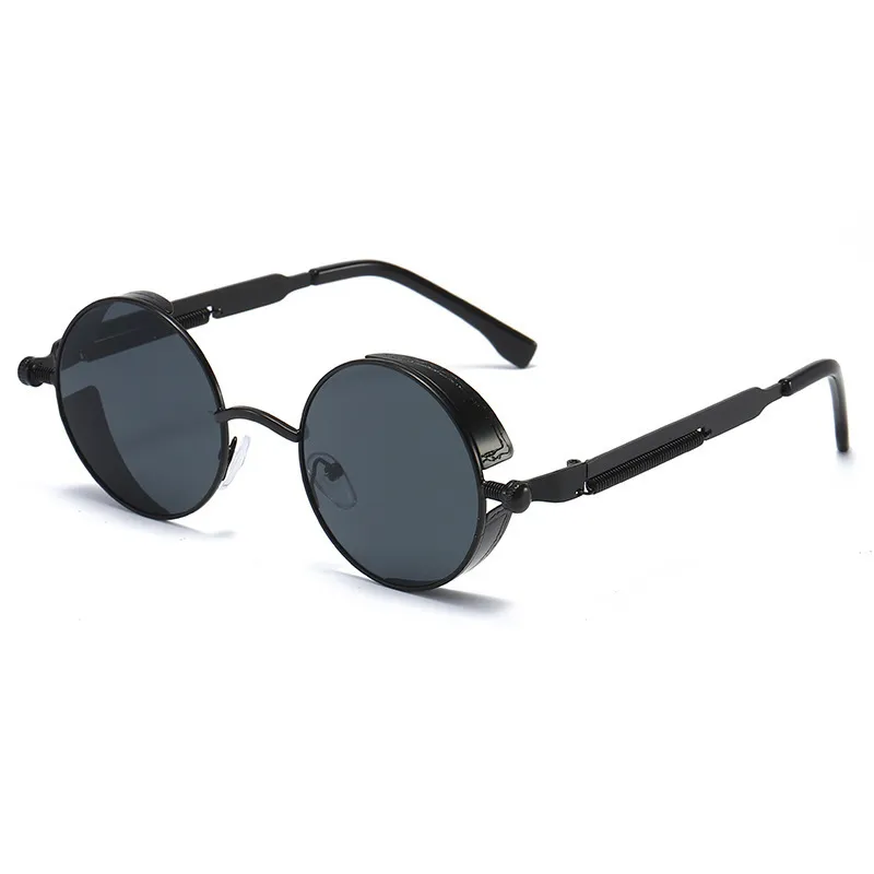 Fashion Punk Metal Spring Temple Round Sunglasses