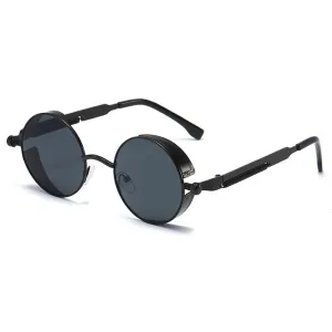 Fashion Punk Metal Spring Temple Round Sunglasses