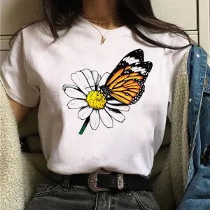 Women's Butterfly Print Short Sleeve T-Shirt - Urban Leisure Loose Fit