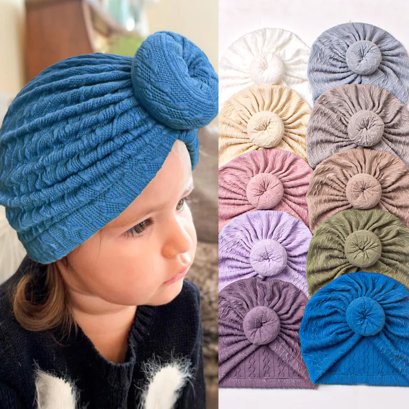 Toddlers Newborn Baby Cute Solid Color Fabric Knot Cap Unisex Dome Hat