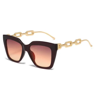 Women's Gradient Square Plastic Frame Chain Temple Sunglasses