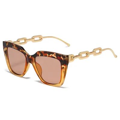 Women's Gradient Square Plastic Frame Chain Temple Sunglasses