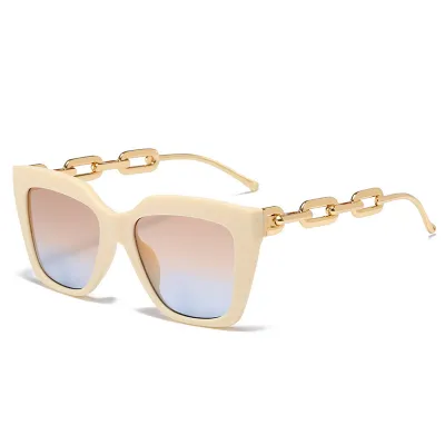 Women's Gradient Square Plastic Frame Chain Temple Sunglasses