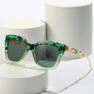 Women's Gradient Square Plastic Frame Chain Temple Sunglasses