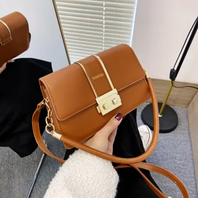 Women's Vintage Metal Embellished Solid Color PU Messenger Shoulder Bag