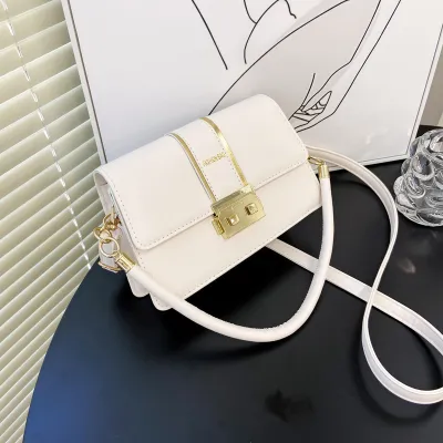 Women's Vintage Metal Embellished Solid Color PU Messenger Shoulder Bag
