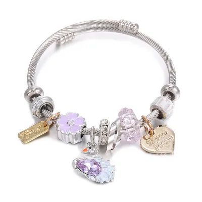 Women's Creative Eight-Pointed Star Love Heart Crown Pony Pendant Stainless Steel Bracelet