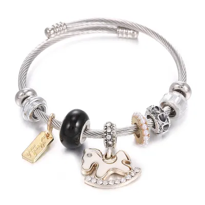 Women's Creative Eight-Pointed Star Love Heart Crown Pony Pendant Stainless Steel Bracelet