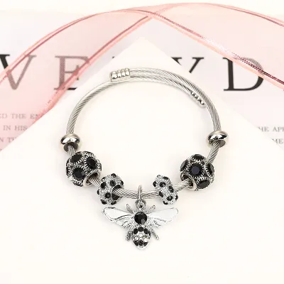 Women's Fashion Colorful Beaded Bee Pendant Titanium Steel Pandora Bracelet
