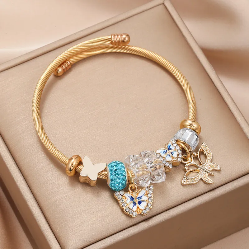 Women's Simple Gradient Butterfly Adjustable Stainless Steel Pandora Bracelet