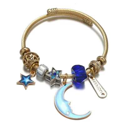 Women's Fashion Starry Universe Planet Moon Pendant Stainless Steel Bracelet