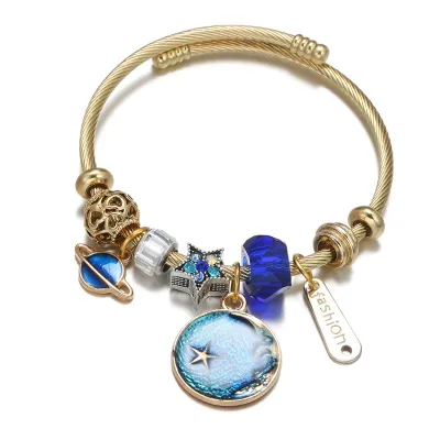 Women's Fashion Starry Universe Planet Moon Pendant Stainless Steel Bracelet