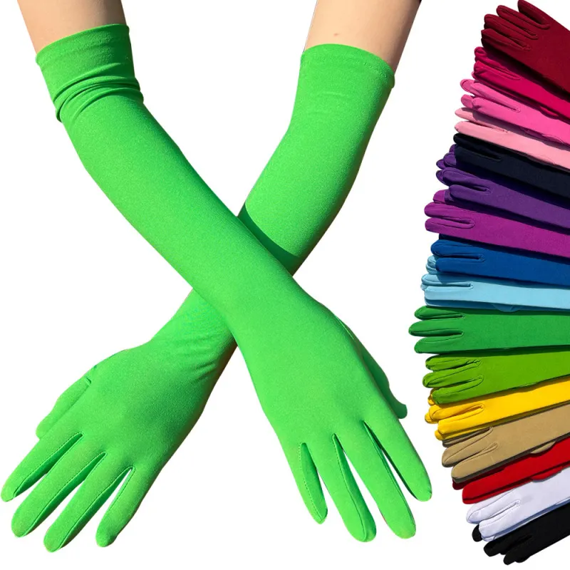 Women Fashion Solid Color Milk Silk Stretch Finger Gloves