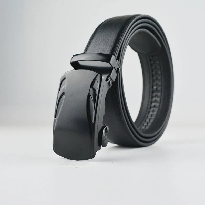 Men's Fashion Flat Automatic Buckle PU Leather Belt
