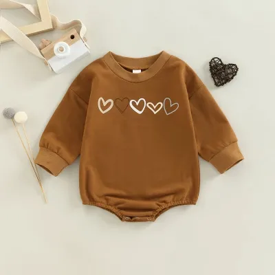 Toddlers Newborn Baby Girls Love Print Long Sleeve Bodysuit Cotton Onesie with Hidden Button