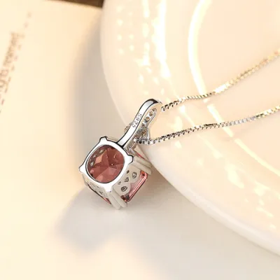 Women's Fashion Geometric Rhinestone Pendant 925 Sterling Silver Necklace