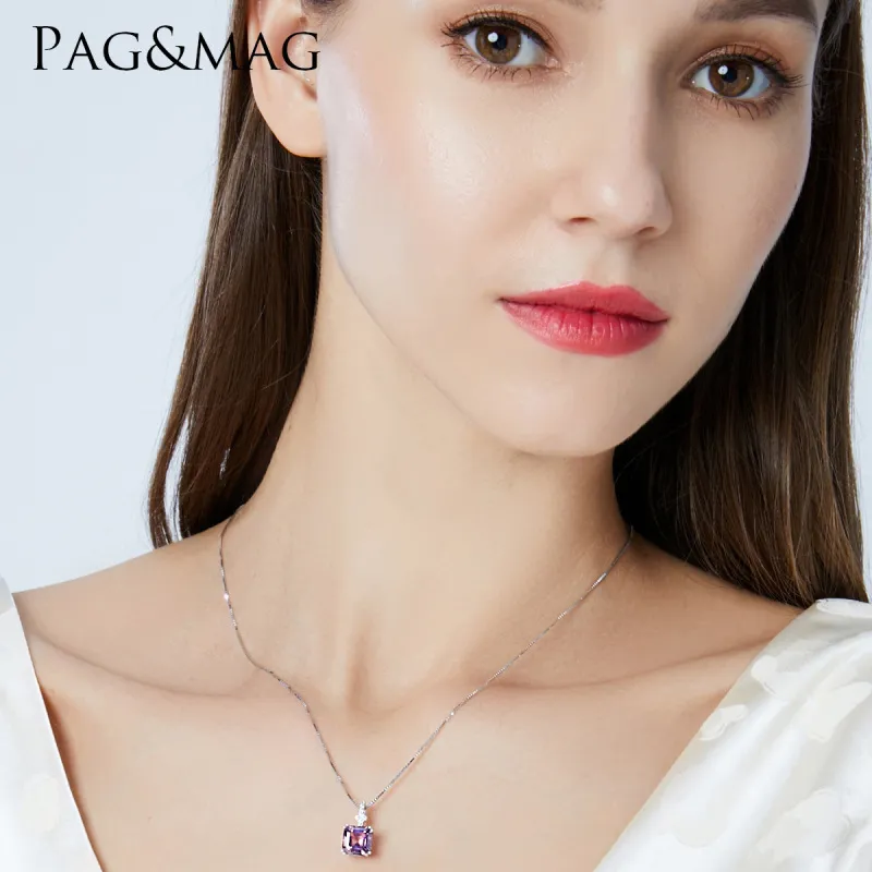 Women's Fashion Geometric Rhinestone Pendant 925 Sterling Silver Necklace