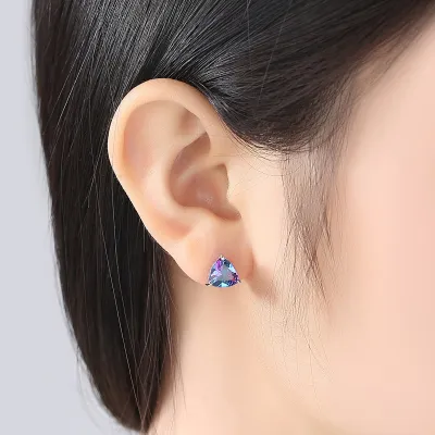 Women's Fashion Sparkling Rainbow Stone Colorblock Sterling Silver Earrings