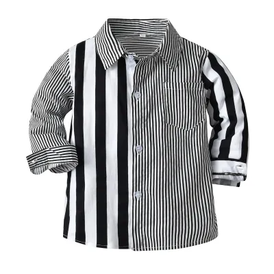 Children Kids Toddlers Boys Contrast Color Cotton Long-Sleeved Shirt
