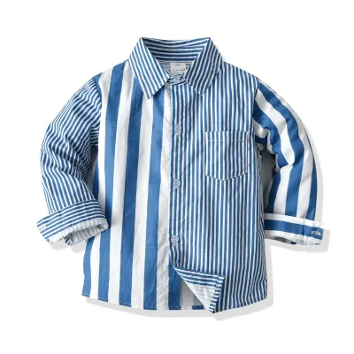 Children Kids Toddlers Boys Contrast Color Cotton Long-Sleeved Shirt